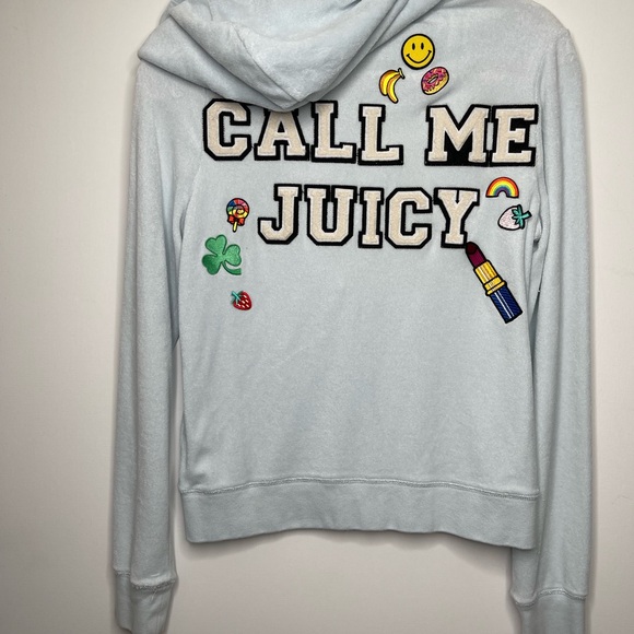 $168 Juicy Couture XS Patch Terrycloth Zip Up Hoodie Robertson Jacket Embroidery - Picture 2 of 4